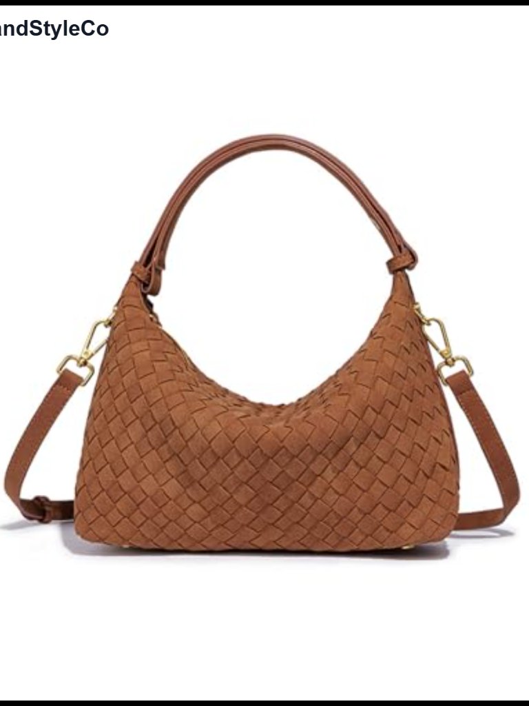 Woven Suede Slouchy Crescent Hobo Shoulder Bag Satchel Handbag